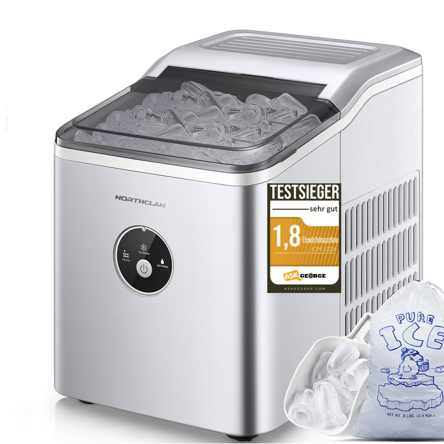 Macchina Ghiaccio 14KG in 24h, Pronto in 6-8 Minuti, Macchina del Ghiaccio Casa 2L, Macchina per il Ghiaccio Professionale Silenzioso Compatto Senza Impianto Idraulico, NORTHCLAN