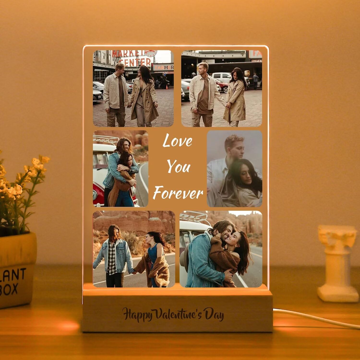 Personalized Photo Gifts for Boyfriend Girlfriend Couple - ustom Picture Frame with Night Light, Personalised Anniversary Valentines Gifts for Him Her Women Men Boyfriend Girlfriend