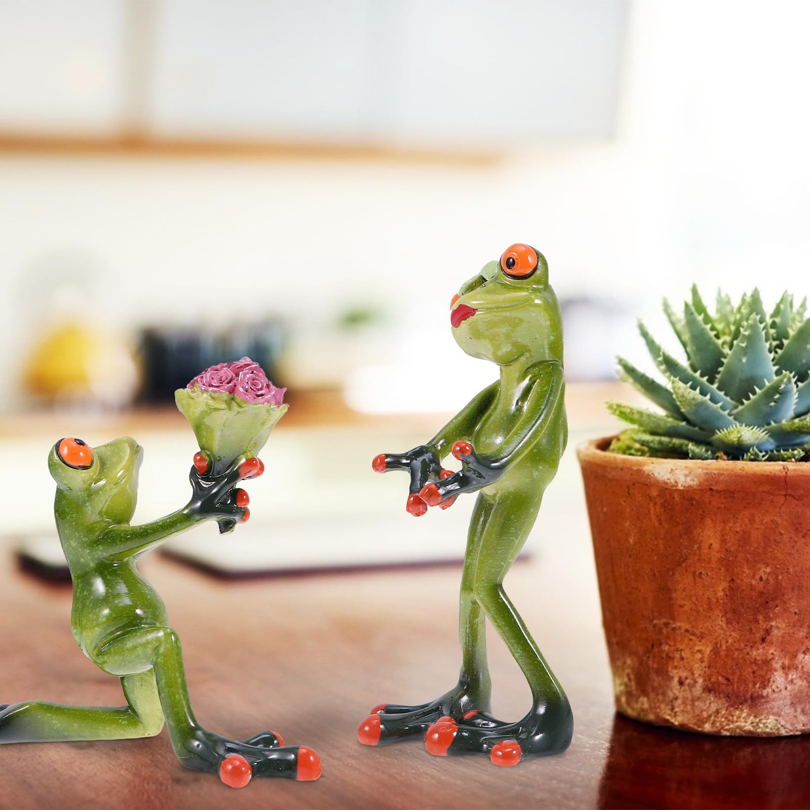 CALLARON Harzfrosch Figur 2 Stück aus Kunstharz Heiratsantragsmodell Grün | Romantische Klassische Form, für Schreibtisch oder Garten, Geschenkidee für Freundin oder Ehefrau