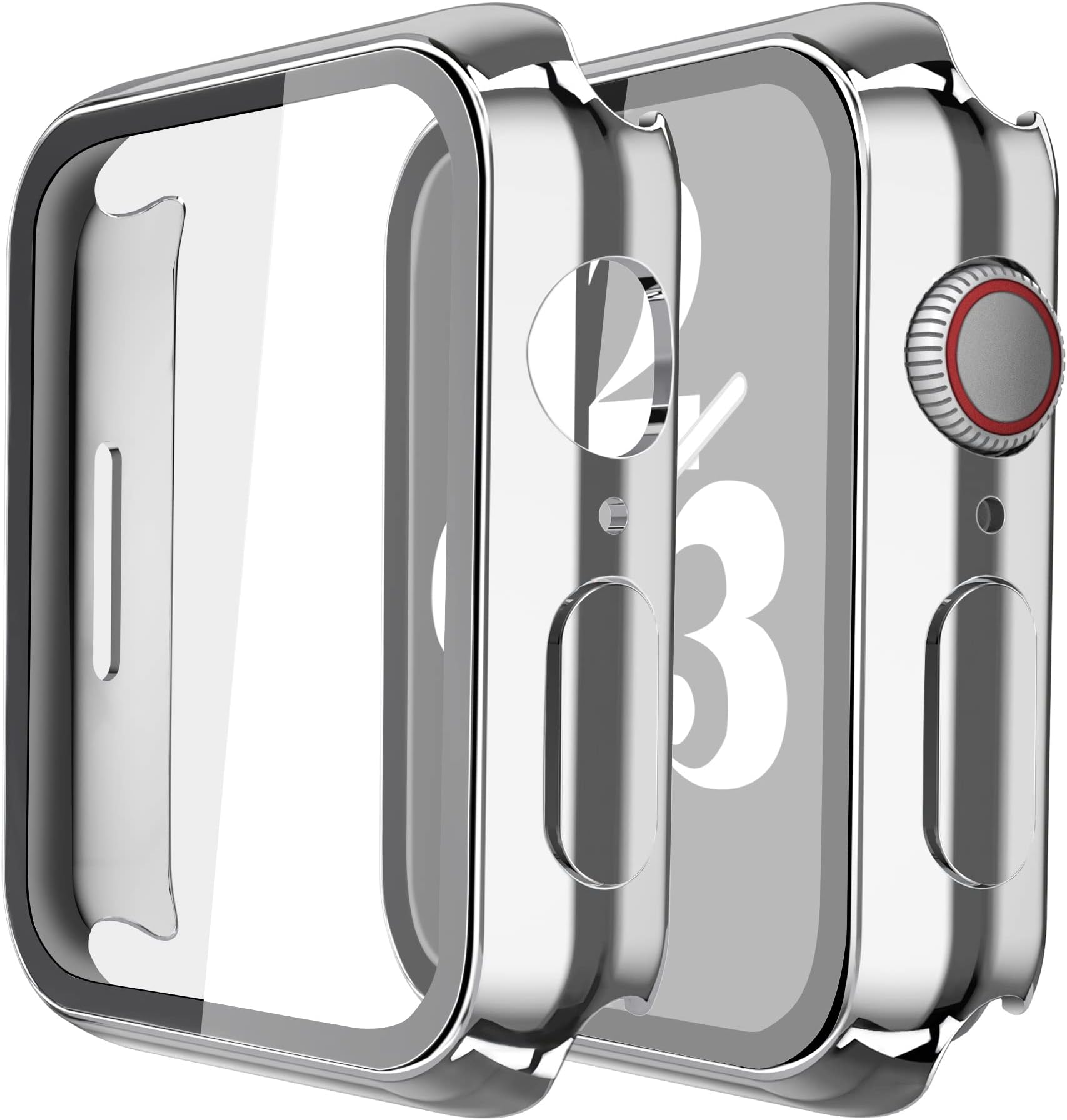 Misxi 2 Pack Hard PC Case with Tempered Glass Screen Protector Compatible with Apple Watch Series 9 (2023) Series 8 Series 7 41mm, Ultra-Thin Cover for iWatch S9/S8/S7, 1 Silver + 1 Transparent