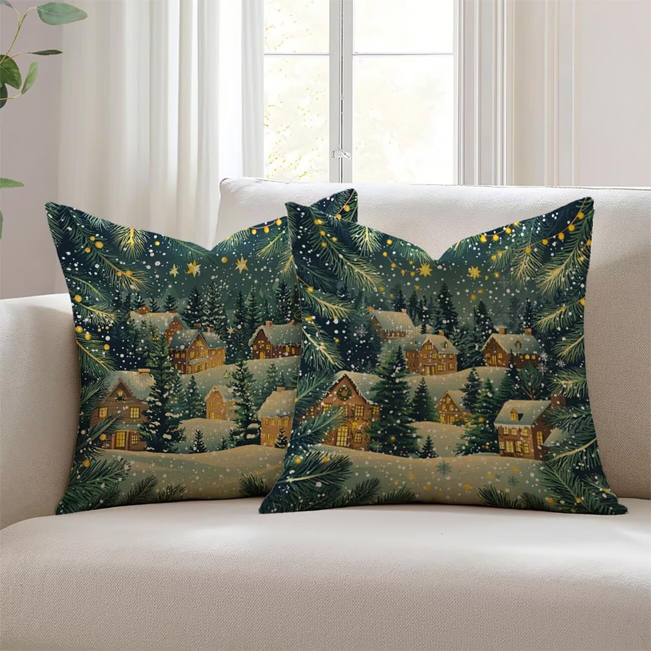 Housse de coussin canapé imperméable 55x55cm lin d'hiver décoration salon de jardin