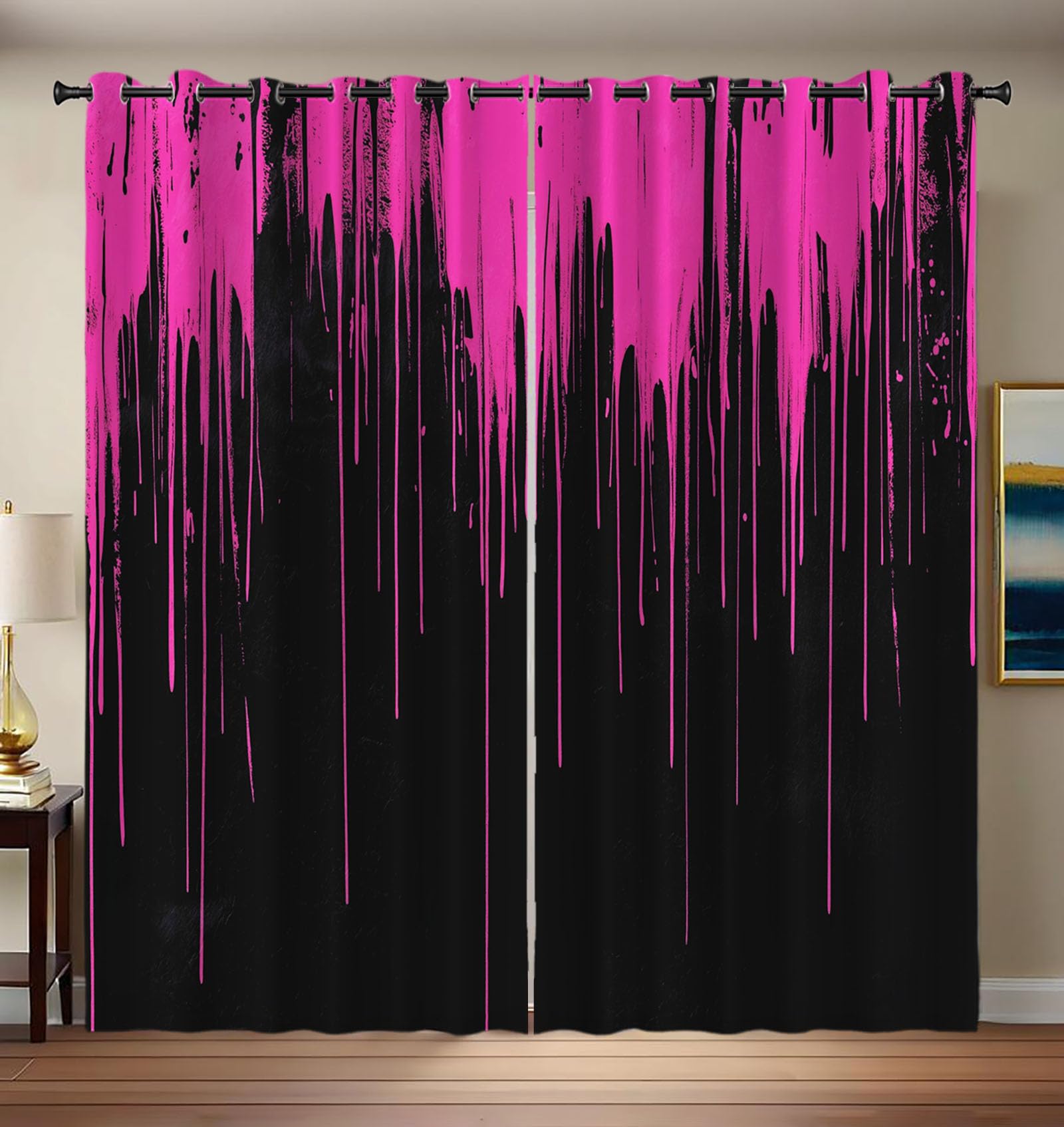 Rideaux assombrissants pour chambre d'ado motif street art rose et violet