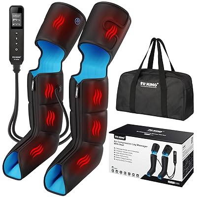 FIT KING Air Compression Leg Massager with Heat and Compression for Circulation and Pain Relief, Full Leg & Foot Massager for Swelling Edema RLS with Pressure Sensor LCD Display for Dad Mom Wife