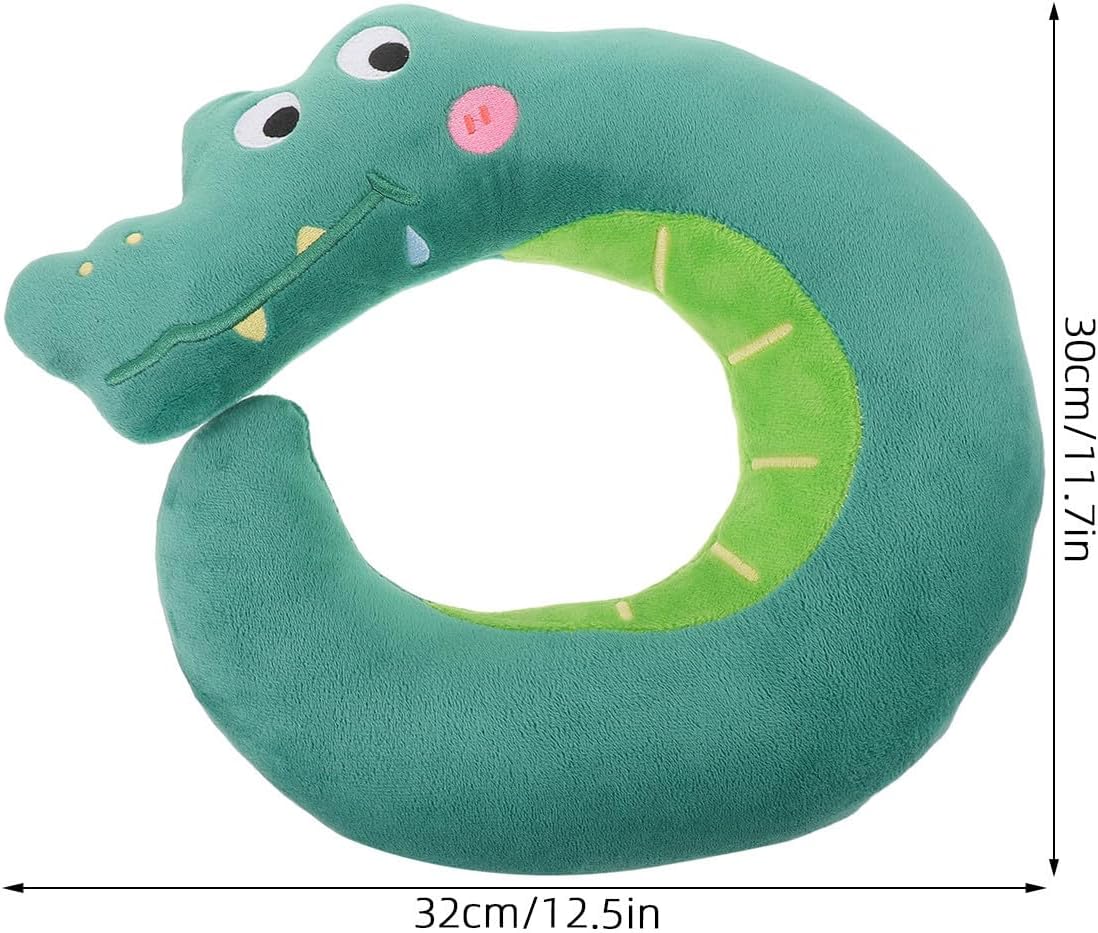 Cartoon Neck Pillow Crocodile for U Shaped Airplane Travel Comfort | Green Pp Cotton Fabric, Lightweight Portable Build, High Resilience Support