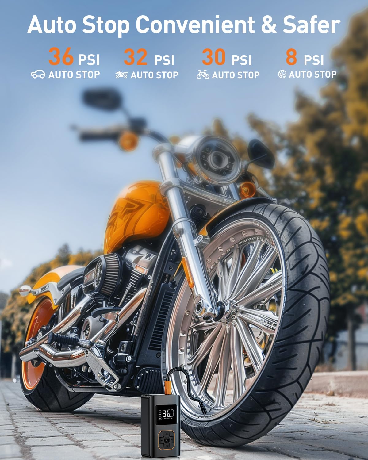 KIAIR Tire Inflator Portable Air Compressor - Fast Cordless Air Pump for Car Tires, 150 PSI Electric Bike Tire Pump with LED Light and Digital Pressure Gauge for Motorcycle, Auto, Ball, Bicycle