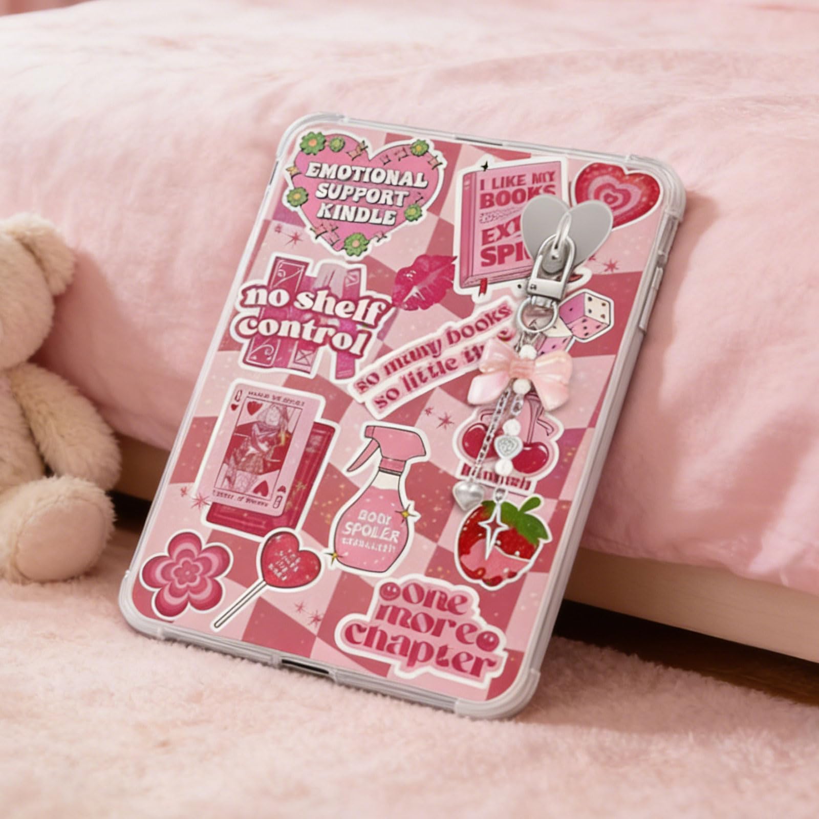 6Pcs Inserts Cardstock For Kindle Paperwhite Clear Case 2Pcs E-Reader Phone Charm Bracelets Decor For Women Reader Booklovers Pink Theme Inserts Valentine Gifts For Kindle 11-12Th Generation — view 5