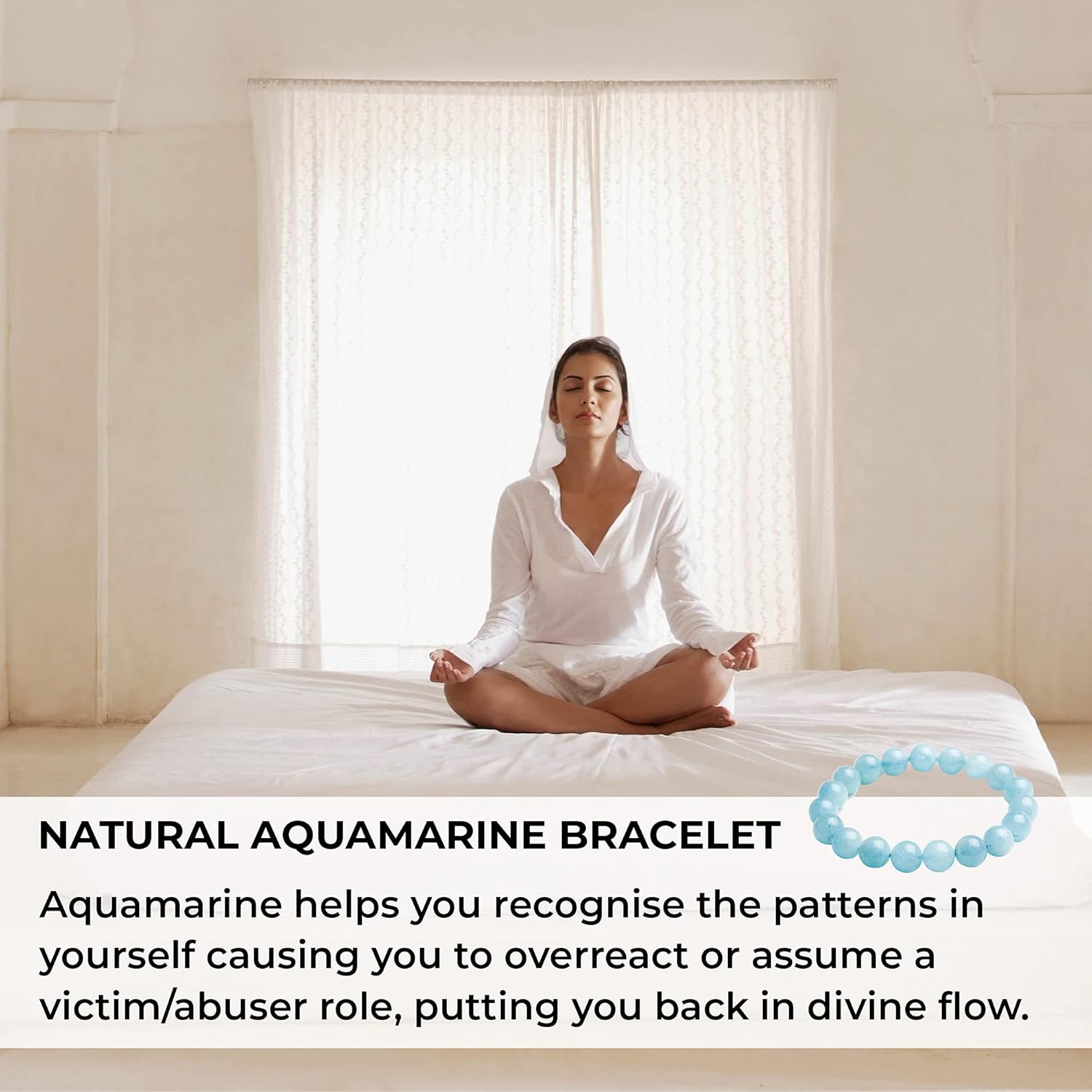 Crystal Agate Bracelets - Soothing Modern Strand Bracelet - Natural Aquamarine - Blue, White - Toggle Clasp - Round Cut - Everlasting Joy - Image 6