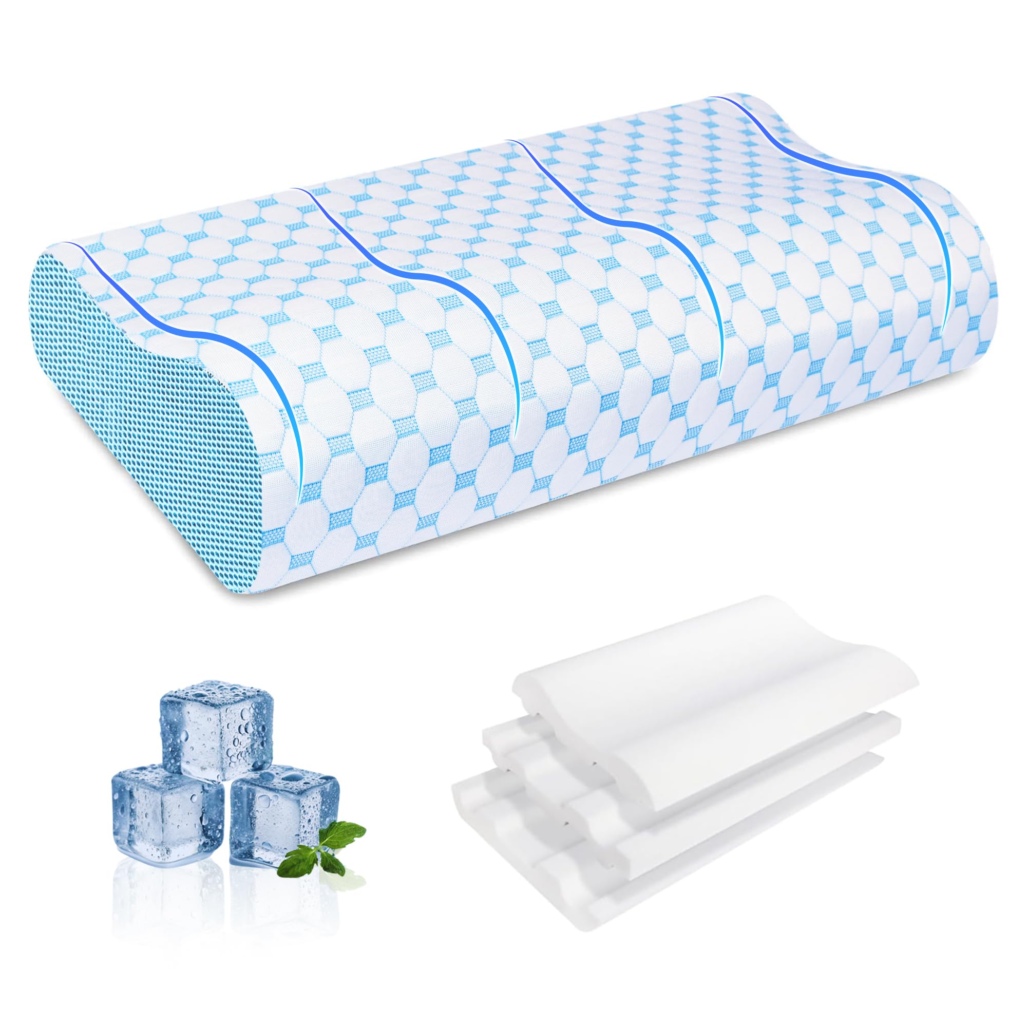 OSWIN Cervical Pillow for Neck Pain Relief-Adjustable 3 Layer Memory Foam Neck Support Pillow for Side Back Sleepers