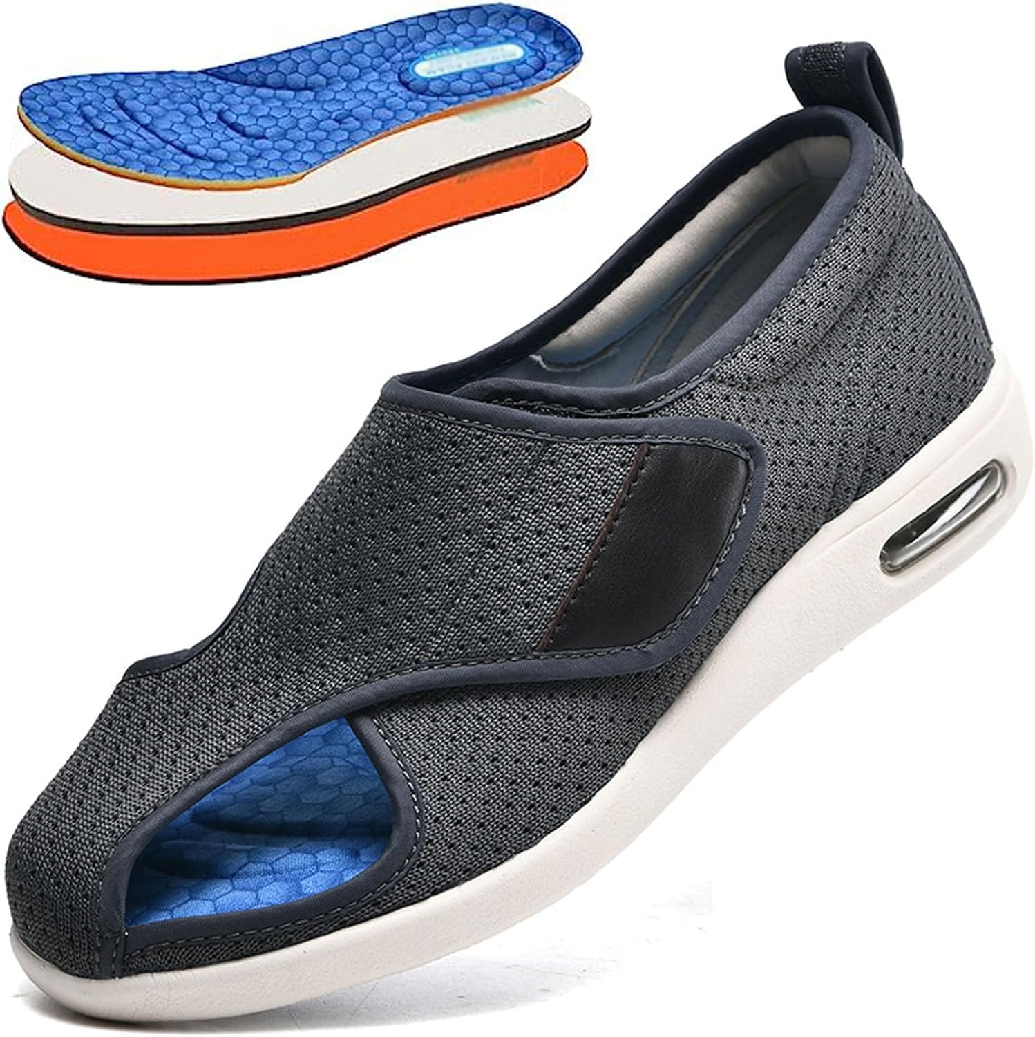 bumuam Mens Diabetic Edema Shoes Extended Widths,Women's Open Toe Diabetic Sandals with Adjustable Wide Width Walking Shoes House Slippers for Elderly Men 9/Women 10