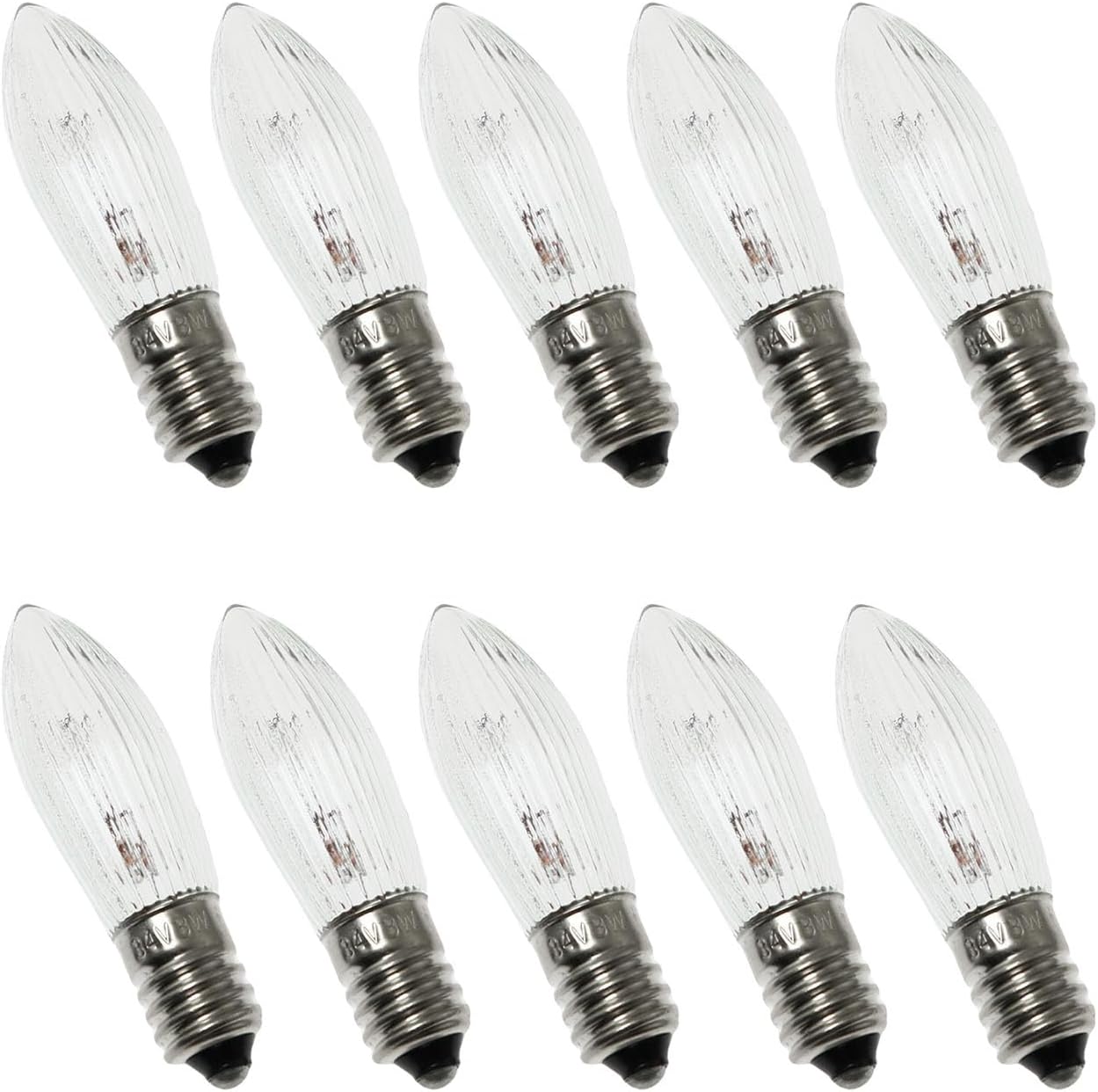 10PCS E10 Olive-Shaped Bulb 3W 23V 9x45MM/0.35x1.77Inch European Special Screw Base Clear Bulb