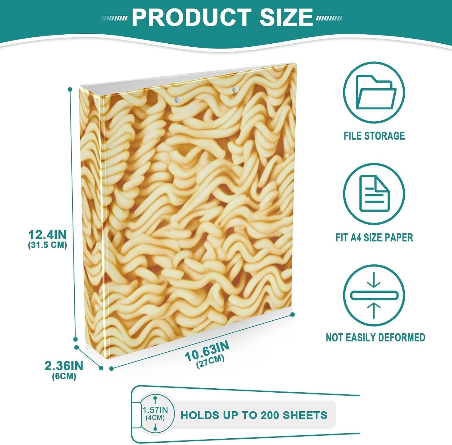 Ramen Noodles 3 Ring Binders, 1.5 Inch D-Ring Clipboard Binder for Office School Work File Folder 200 Sheet Capacity image 4