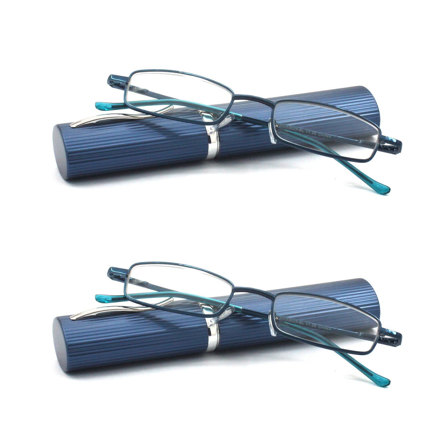 Ultra Slim Compact Lightweight Tube Reading Glasses with Portable Clip Aluminum Case