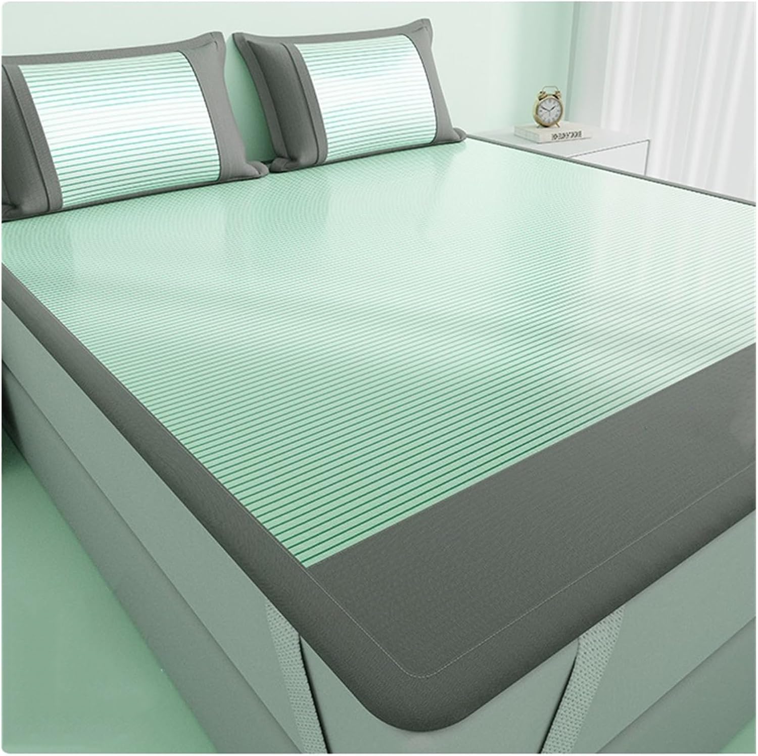 Summer Ice Fiber Sleeping Mat, Cooling Bed Sheet, Air Conditioning Mat, Foldable Breathable Summer Sleeping Cool Pad Cooling Bed Cushion, for Home Schools Dormitory(Green,150 * 200cm/59 * 78.7in)