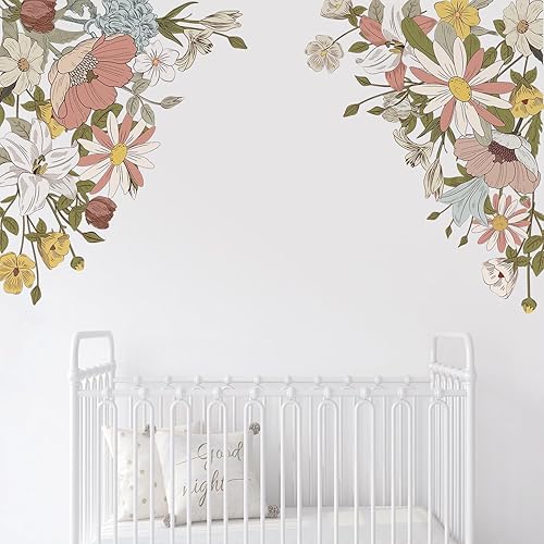 Miniatura 21 de Calcomanías de pared de margaritas blancas y abejas, fáciles de despegar y pegar, calcomanías de pared de flores retro para niñas, dormitorio,