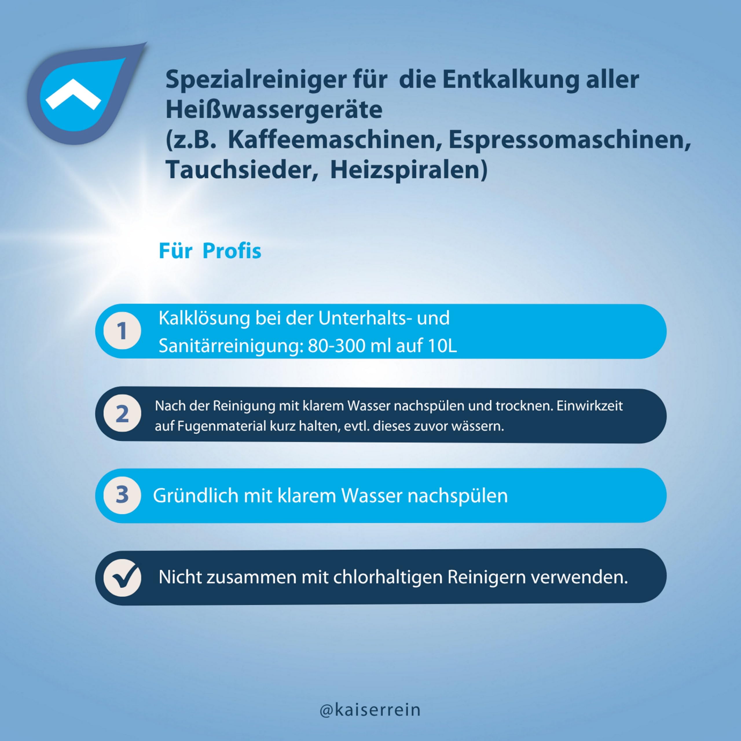 KaiserRein Profi Kalklöser Entkalker flüssig 12 L Kanister zur Entkalkung von Heißwassergeräten wie z.B. Kaffeemaschine Wasserkocher Oberflächen z.B. Fliesen optimal für die Gastronomie