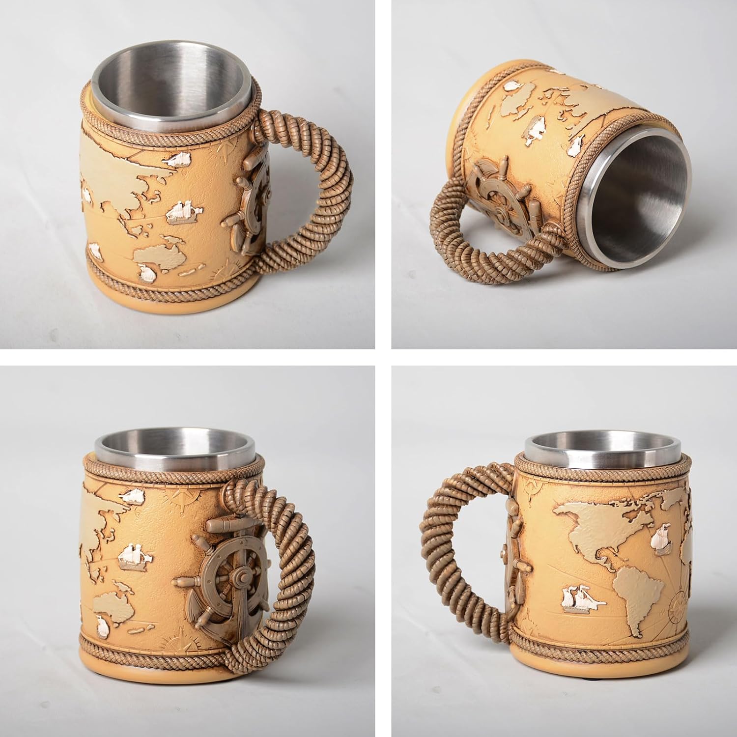 HAUCOZE Beer Stein Mug - Double-Wall Insulated Stainless Steel Coffee Drinking Cup with Handle,15oz,World Map Design for Oktoberfest Gifts and Collectibles - Image 3