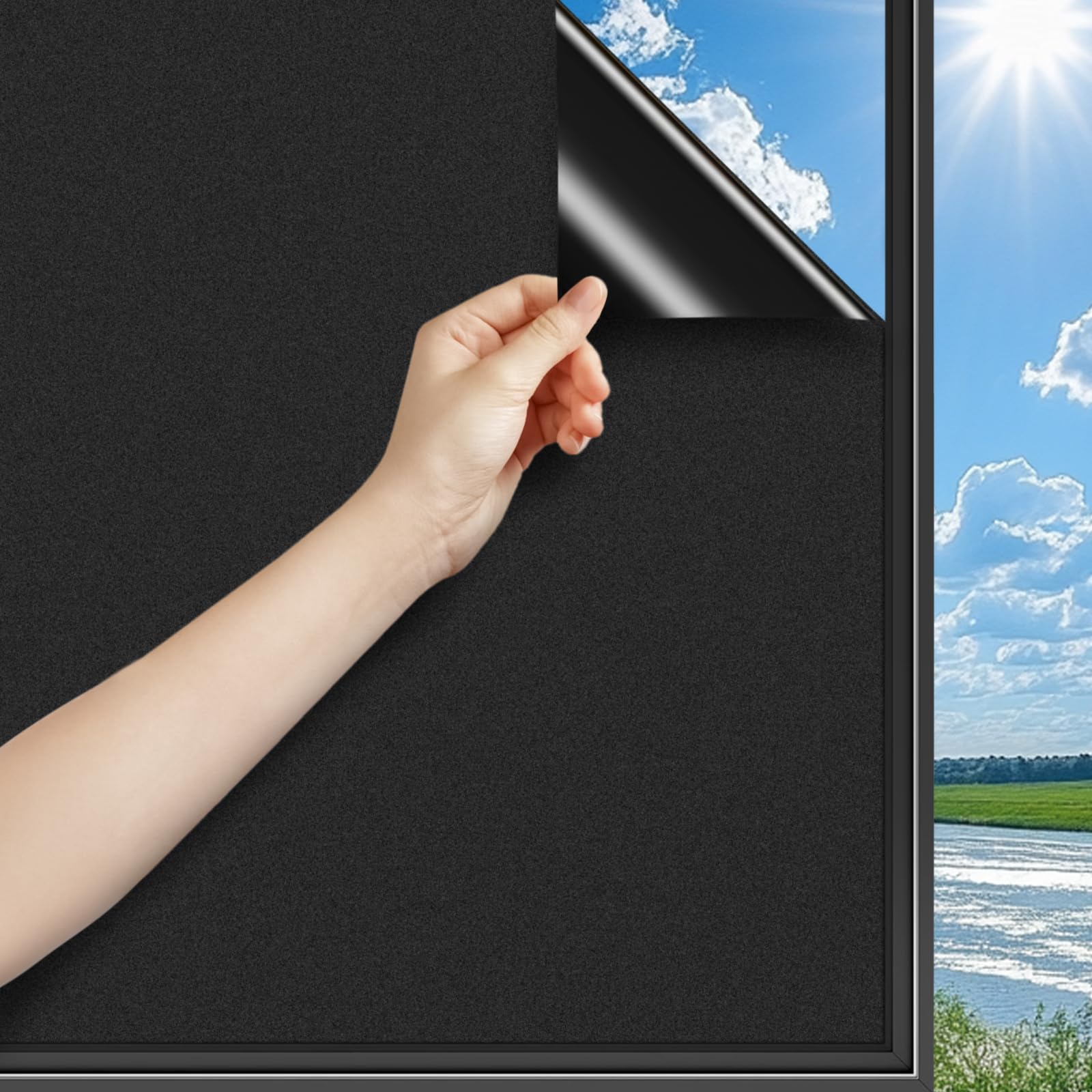 DARUITE Blackout Window Film Privacy,Blackout Film100% Total Light Blocking Non Adhesive No Glue Static Cling Blackout Stickers,Black Window Film Frosted for Glass Windows and Doors(Black 30 * 200CM)