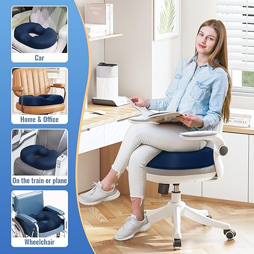 Miniatura 6 de CloudBliss Cojín de asiento con forma de dona para aliviar el dolor del coxis y hemorroides, cojín de espuma viscoelástica para el embarazo