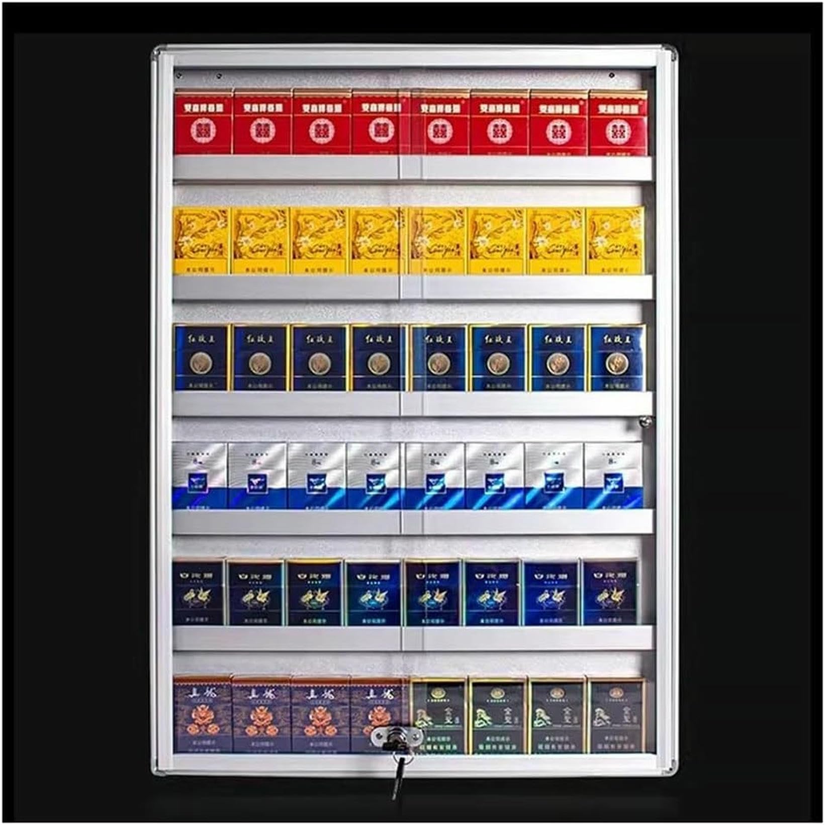 Boîtes allumettes et présentoir mural de cigarettes avec serrure sécurisée en alu