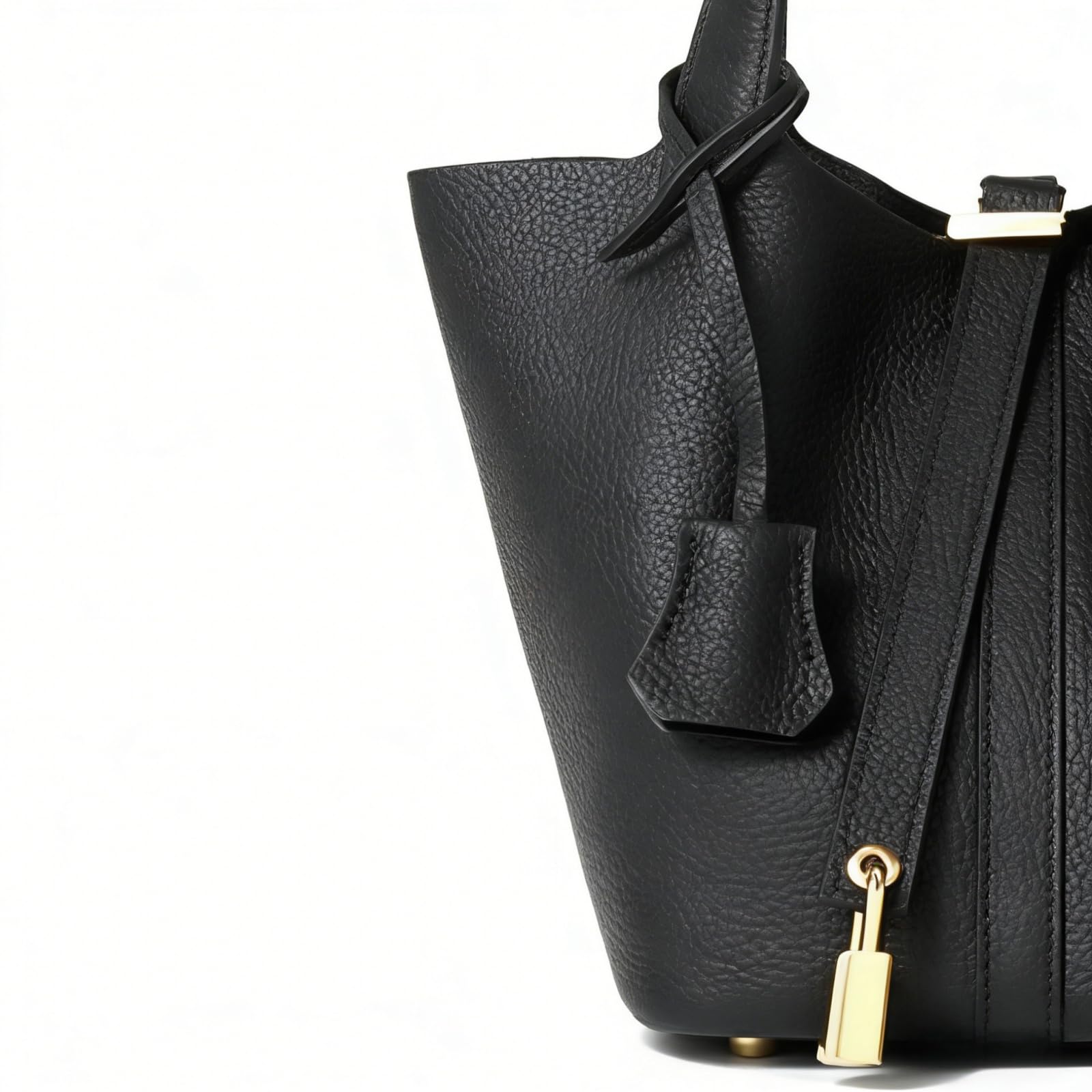 Bolso de piel auténtica para mujer: bolso de hombro con diseño de cerradura, versátil y asa superior, cesta de verduras de moda