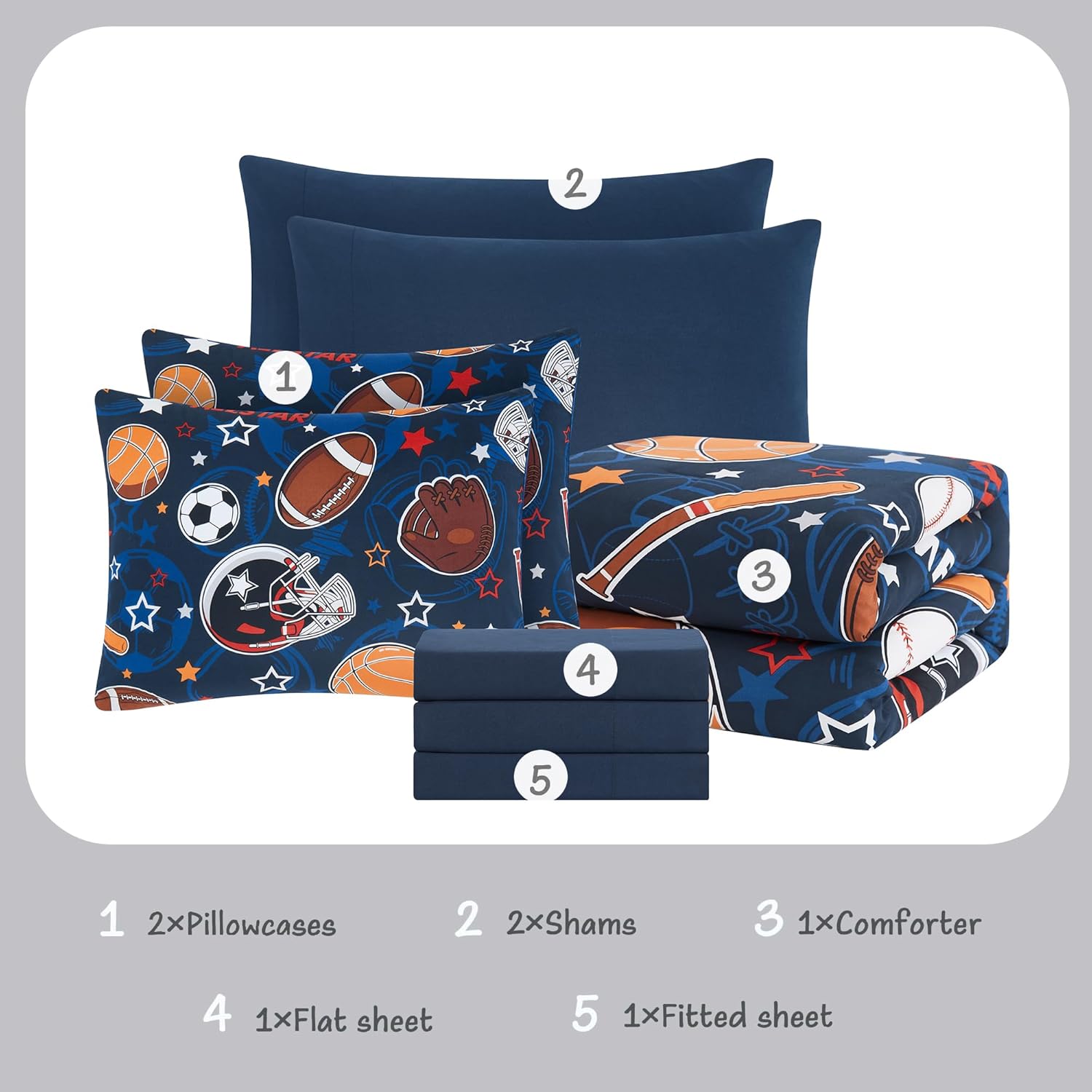 Full Kids Comforter Set - 7 Pieces Full Bedding Sets for Boys Teen, Glow in The Dark Sports Ball Games Bed in A Bag with Sheets - Image 6