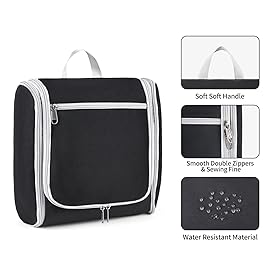 Della Gao Hanging Toiletry Bag for Men and Women, Large Capacity Cosmetics Makeup Bag Toiletries Organizer, Bathroom Bag, Water-Resistant Nylon, Black
