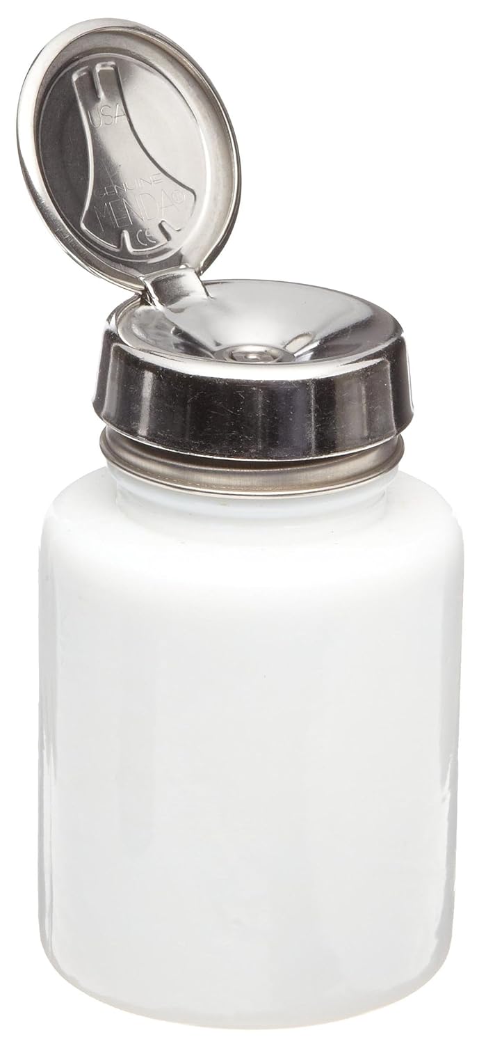 Menda 35388 6 oz Round White Glass Bottle With Stainless Steel One Touch Pump