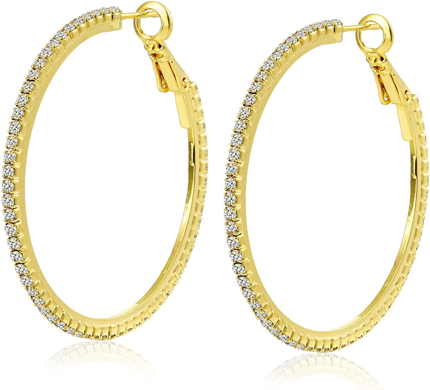 Kainier Gold Hoop Earrings for Women Hypoallergenic Sterling Silver Post Lightweight Hoops Jewelry 20mm-70mm Large Gold Earrings Textured or Zircon Rhinestone Design Trendy Statement Gift Jewelry