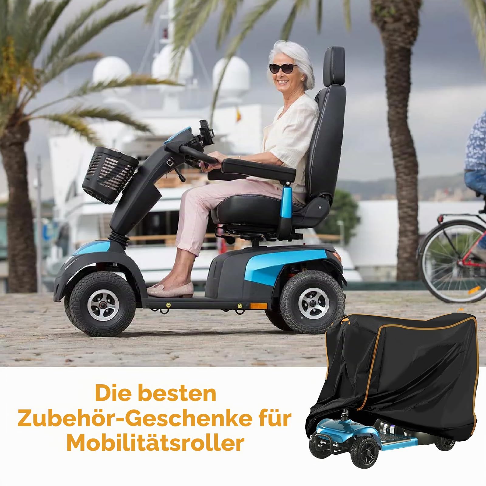 Elektromobil Abdeckung, wasserdichte 420D Oxford UV-Schutz, staubdichte Elektromobil Abdeckung 3- und 4-Rad-Mobilitätsroller, Rollstuhlabdeckung (L 124x99x58cm)