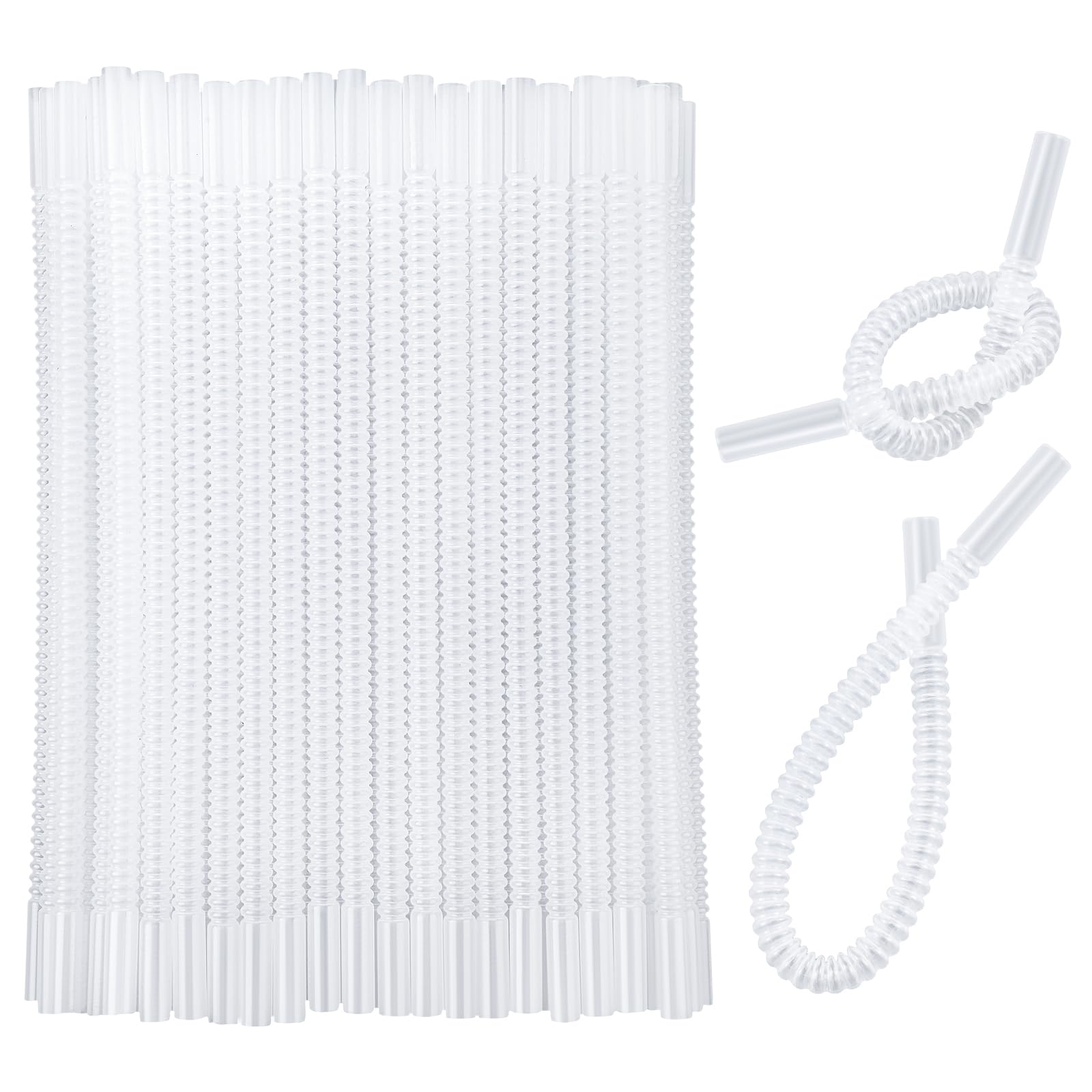 Jinei 100 Pcs Reusable Bendable Straws 11 Inch Long Flexible Plastic Straws Corrugated Bendy Drinking Straw for Jumbo Mugs Water Bottle Summer Party Favors Goodie Bag Stuffers(White)