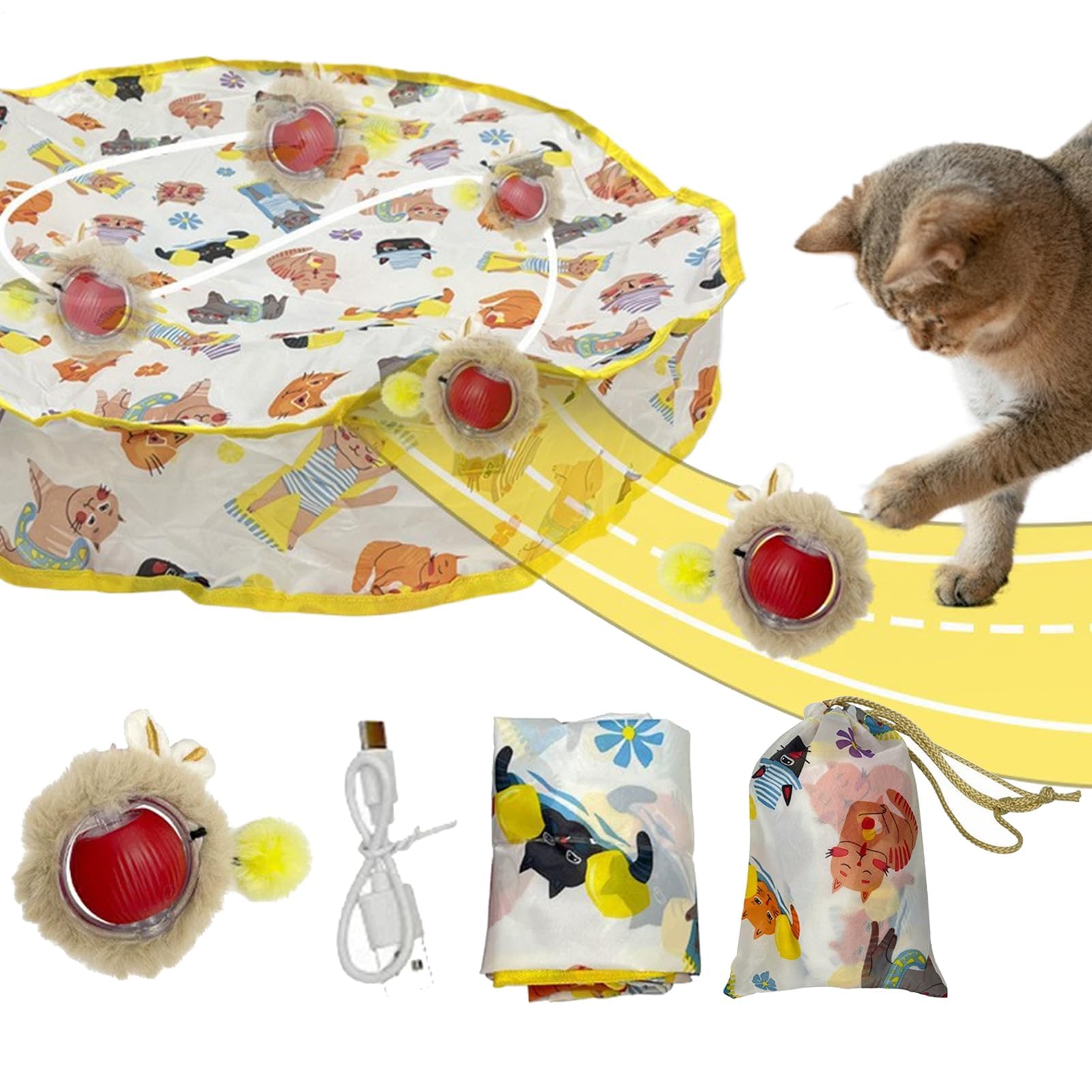 Juguetes para Gatos， Bola móvil automática del Juguete Gato - 360 Grados Que giran rápidamente rodando en la Bola de Alfombra
