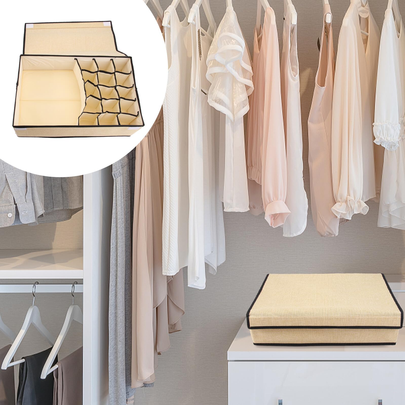 TOYANDONA Multifunktionale Aufbewahrungsbox aus Stoff mit Deckel Fächer für Unterwäsche Bhs und Socken Waschbar Platzsparend und Stilvoll für Kleiderschrank