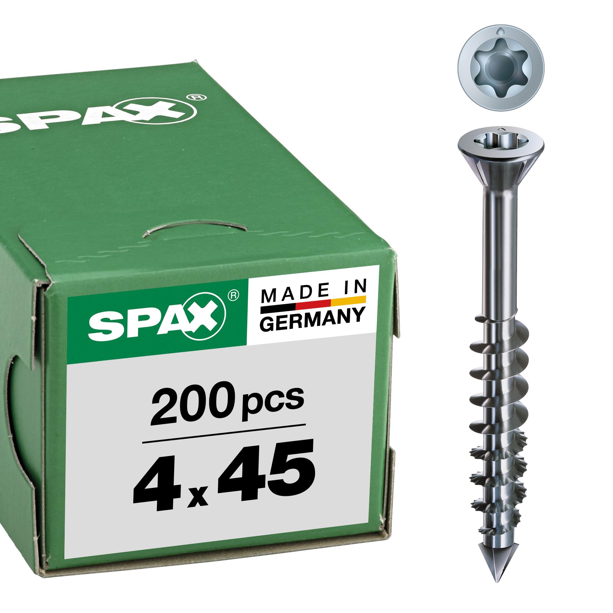 SPAX-M, MDF Schrauben, 4,0 x 45 mm, 200 Stück, T-STAR plus, Senkkopf, Kleiner Fräskopf, Teilgewinde, CUT-Spitze, WIROX A3J, 0441010400453, Blank Verzinkt