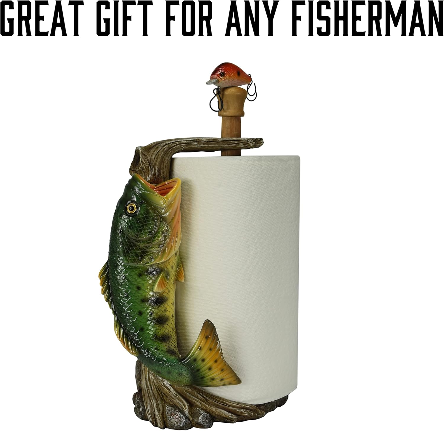 Largemouth Bass Resin and Wood Paper Towel Holder
