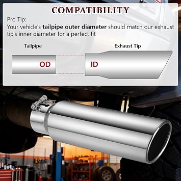 Exhaust Tip 3 Inlet 4 Outlet 15 Long, High Performance Stainless Steel, Rustproof Polished Finish, Rolled Angle Cut, Bolt-On Diesel Tail Pipe, Universal for Car Truck