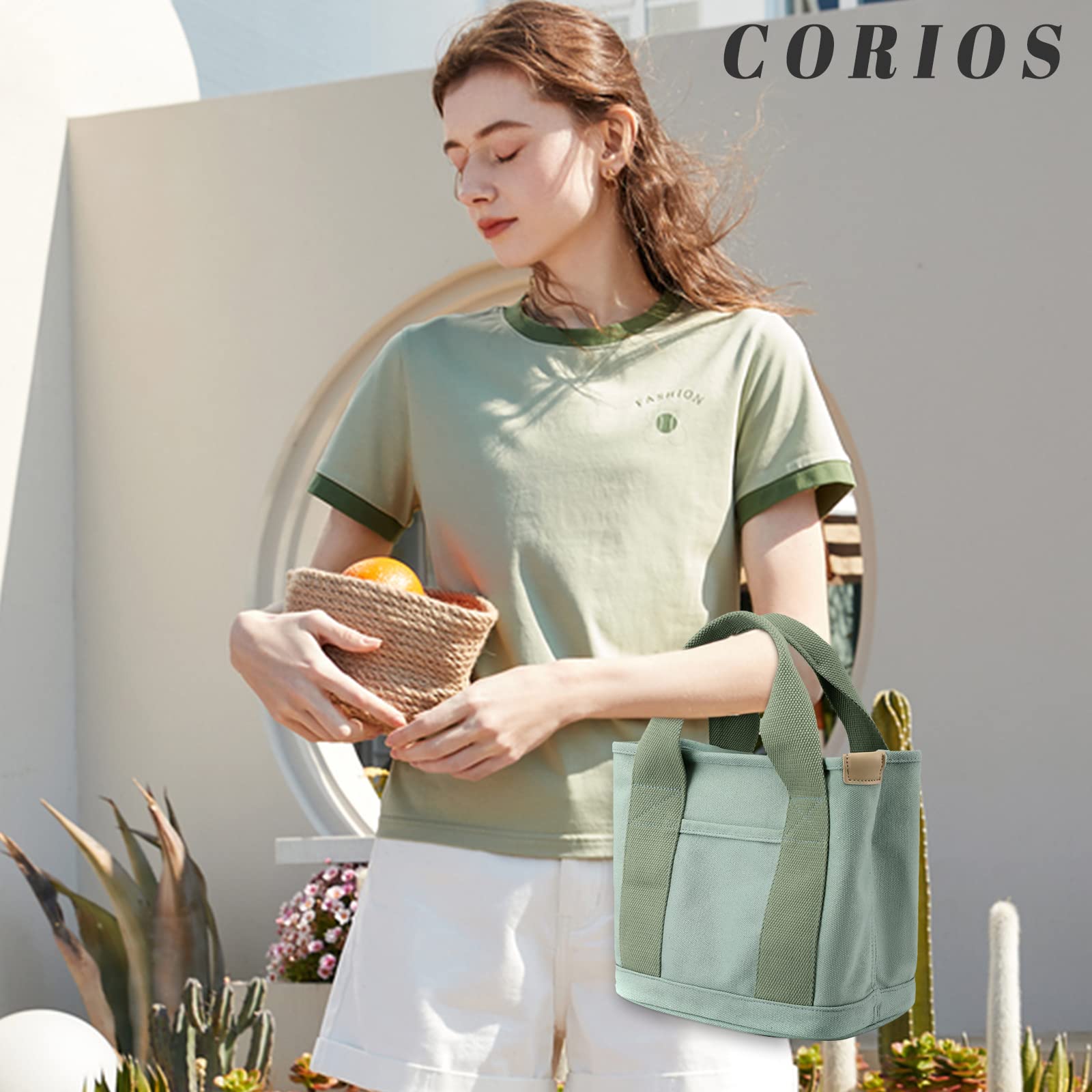 CORIOS Sac à Main pour Femme Sac Fourre en Toile Fourre-Tout Multifonctionnel Sacs de Plage Occasionnel Sacs Cabas pour Voyage Travail Ecole Courses Camping Vert
