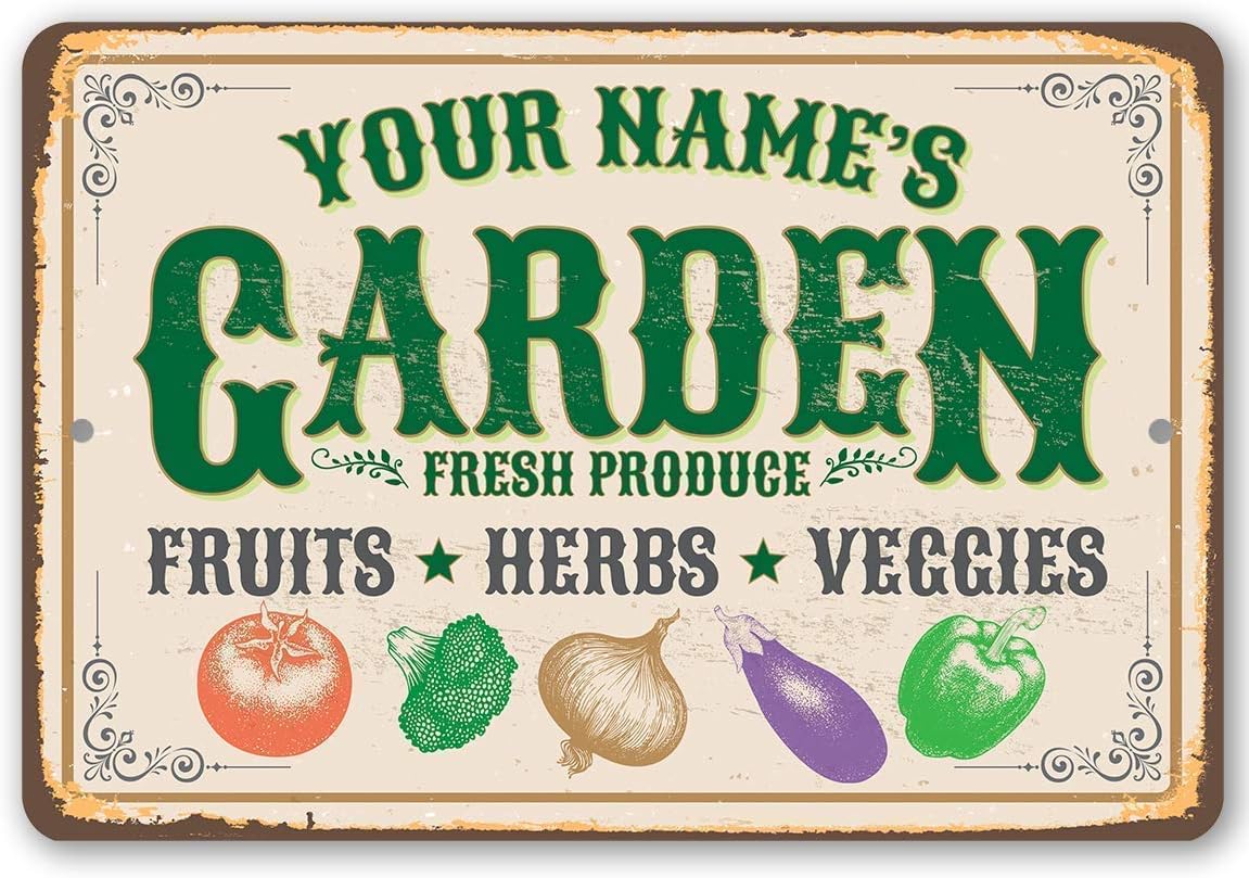 Personalized Garden Sign Decor - Custom Durable Metal Plaque - 8" x 12" or 12" x 18" Use Indoor/Outdoor - Great Gift for Gardeners & Decor for Back Yard & Patio Under $25