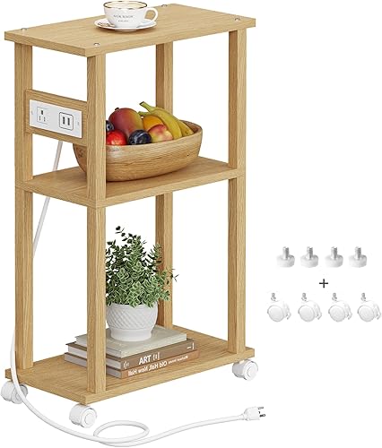 Miniatura 95 de TUTOTAK Mesa auxiliar pequeña y estrecha con estación de carga, juego de 2, mesa auxiliar delgada para espacios pequeños, mesita de noche delgada