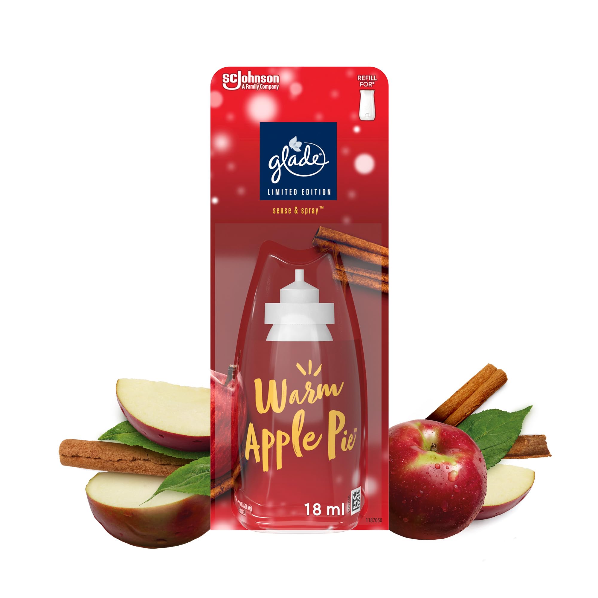 Glade Sense & Spray Air Freshener Refill, Motion Activated Automatic Room Spray and Odour Eliminator for Home, Warm Apple Pie, 18ml
