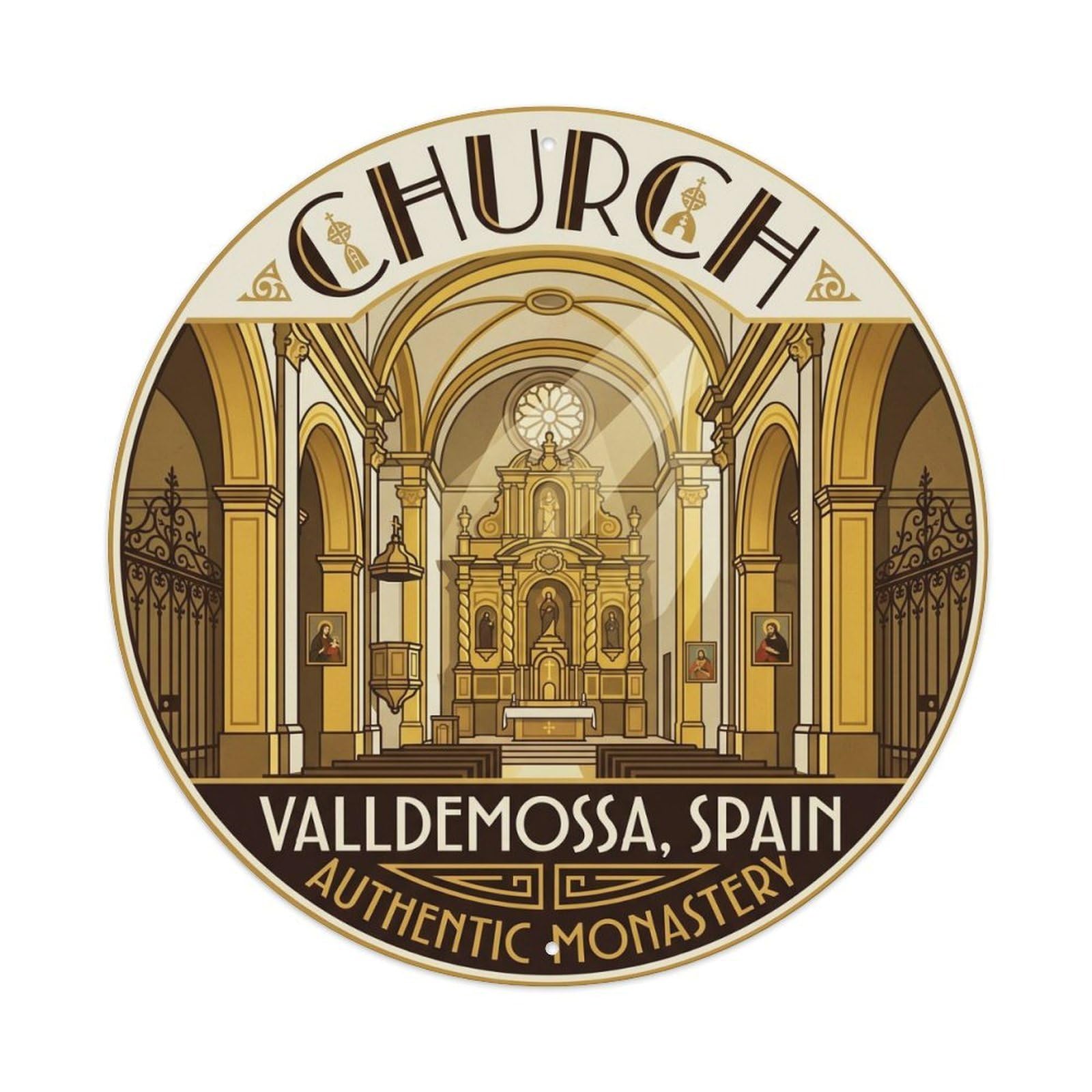 Okahys 8X8inch Classic Style Mallorca Valldemossa Church Balearic Travel Metal Tin Sign
