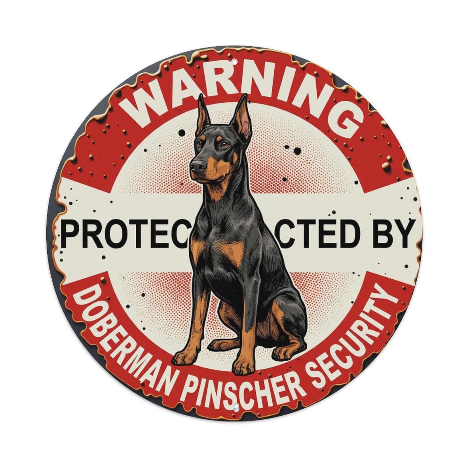 Metal Tin Sign Warning Protected By Doberman Pinscher Dog Security Vintage