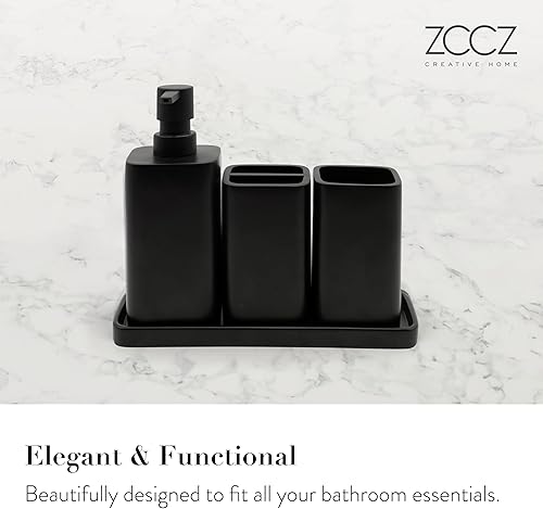 Miniatura 2 de ZCCZ Matte Black Bathroom Accessory Sets, 4 Pieces Bathroom Accessories Complete Set Vanity Countertop Accessory Set, Includes Lotion Dispenser Soap