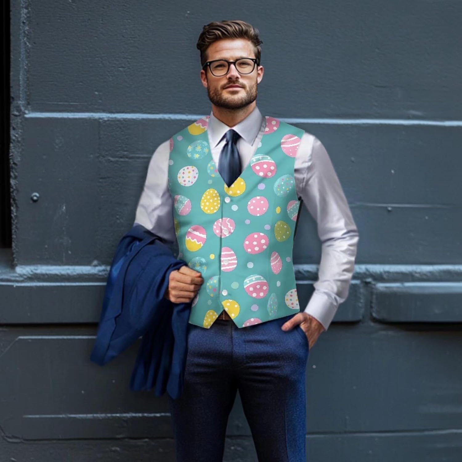 Suit Vest for Men Big and Tall V-Neck Formal Vest Slim Fit Button Waistcoat Vests