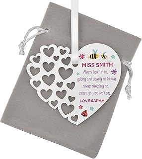 Teacher Thank You Gifts - PERSONALISED Teacher Appreciation Bumble Bee Gifts - End of Term Gifts for Teaching Assistant, Key Worker - Female Teacher Gifts - Butterfly Heart Plaque Gifts for Teacher