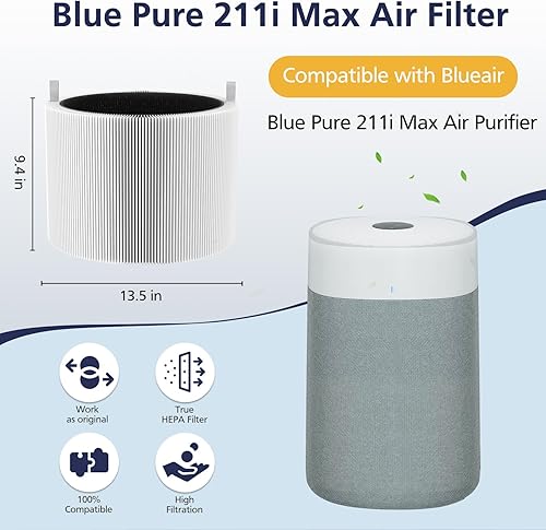 Miniatura 7 de Filtro de repuesto 211i Max compatible con Blueair Blue Pure 211i Max, H13 True HEPA y filtro de repuesto de carbón activado para Blue Pure 211i