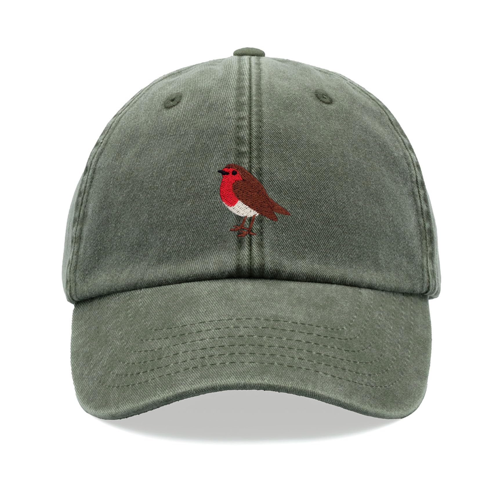 Cap Base Unisex Olive Robin Baseball Cap Vintage Washed Dad Hat Adjustable