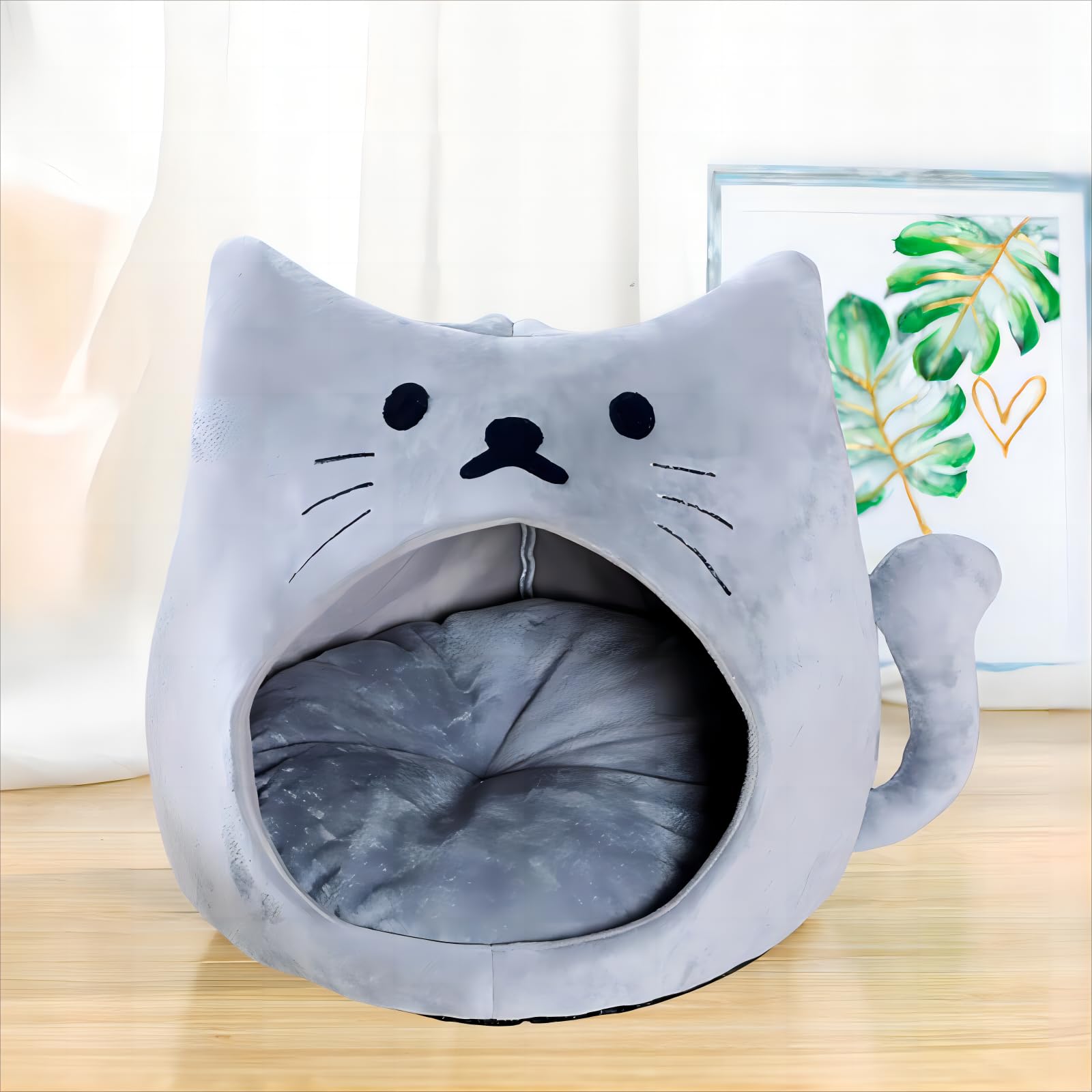 Wuudi Camas para Gatos, Cama de Gatos Cueva Tipo Cueva para Gatos Mascotas con Cojín Interior Lavable Extraíble, Felpa Suave y Acogedor para Gatos (32 * 32 * 32cm), gris