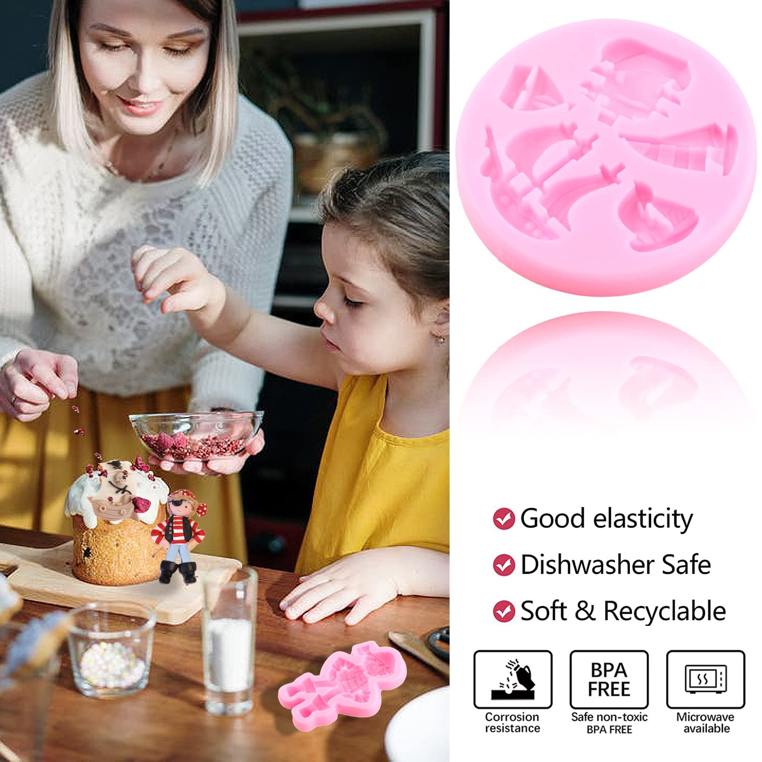 Mujiang Pirate Silicone Molds Pirate Ship Fondant Mold Sailboat Mold Sword Chocolate Mold For Cake Decorating Cupcake Topper Candy Polymer Clay Gum Paste Set Of 4 - Image 3