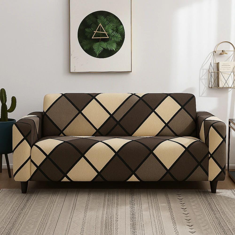 3 Seater Stretchable Sofa Cover | Fully Covered 360° Elastic Slipcover | Non-Slip Universal Sofa Protector for Living Room Furniture | Washable Sofa Cover (Pattern 2)-image-33