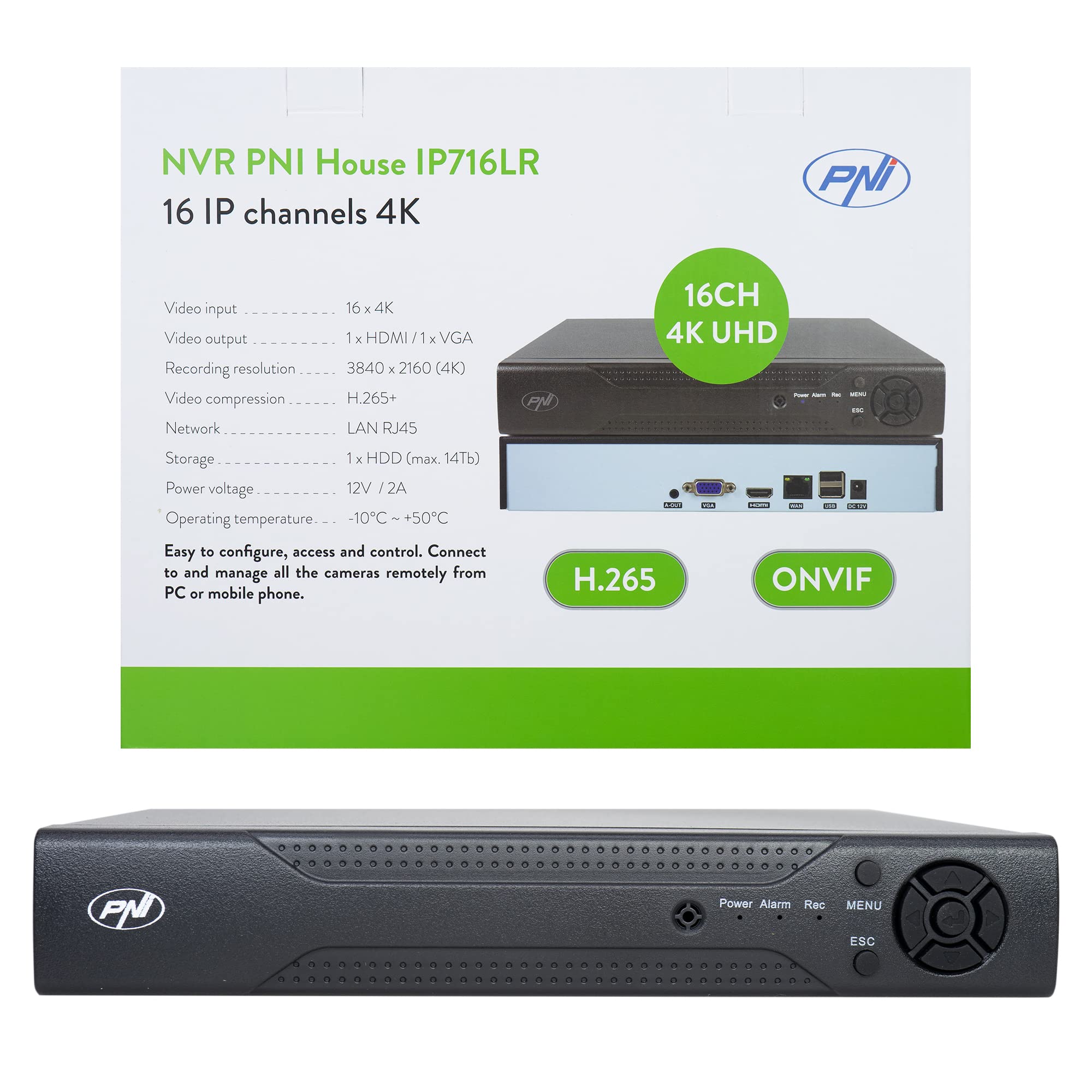 NVR PNI House IP716LR, 16 channel IP 4K, H.265